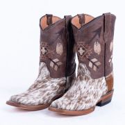 Brown & White Hair On Cowhide Cowgirl Boots