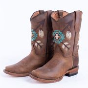 Cognac Calf Aztec Embroidery Cowgirl Boots