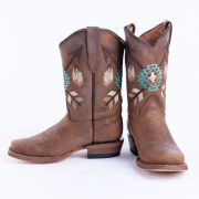 Cognac Calf Aztec Embroidery Cowgirl Boots
