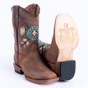 Cognac Calf Aztec Embroidery Cowgirl Boots