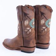Cognac Calf Aztec Embroidery Cowgirl Boots