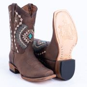 Crackle Brown With Aztec Embroidery Cowgirl Boots