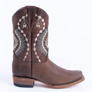 Crackle Brown With Aztec Embroidery Cowgirl Boots