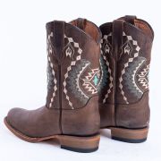Crackle Brown With Aztec Embroidery Cowgirl Boots