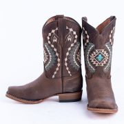 Crackle Brown With Aztec Embroidery Cowgirl Boots
