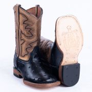 Ostrich Print Black With Bronze Top Cowgirl Boots