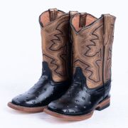Ostrich Print Black With Bronze Top Cowgirl Boots
