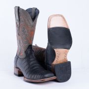 Caiman Belly Black Print Western Boots With Hybrid Sole