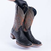 Caiman Belly Black Print Western Boots With Hybrid Sole