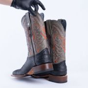 Caiman Belly Black Print Western Boots With Hybrid Sole