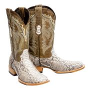 Python Matte Natural Cowboy Boots With Hybrid Sole