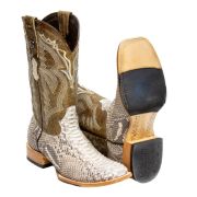 Python Matte Natural Cowboy Boots With Hybrid Sole