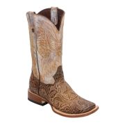 HandTooled Horseshoe Mocha Western Boots EE