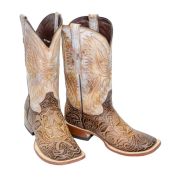 HandTooled Horseshoe Mocha Western Boots EE