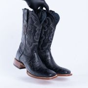 HandTooled Black Print Western Boots