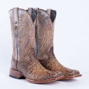HandTooled Horseshoe Mocha Western Boots