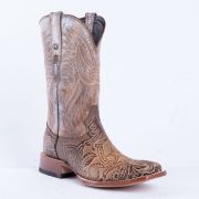 HandTooled Horseshoe Mocha Western Boots