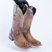 HandTooled Horseshoe Mocha Western Boots