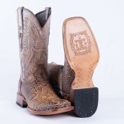 HandTooled Horseshoe Mocha Western Boots