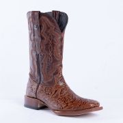 HandTooled Print Cognac Western Boots
