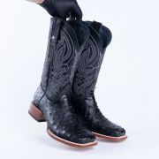 Ostrich Black Print Western Boots