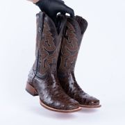 Ostrich Brown Print Western Boots