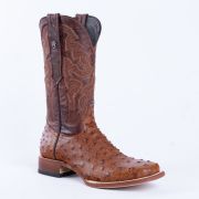 Ostrich Cognac Print Western Boots