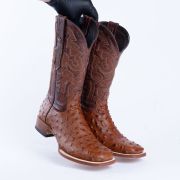 Ostrich Cognac Print Western Boots