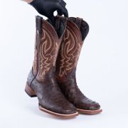 Ostrich Rustic Brown Print Western Boots