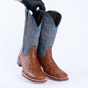 Ostrich Rustic Cognac Print Western Boots