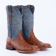 Ostrich Rustic Cognac Print Western Boots