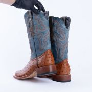 Ostrich Rustic Cognac Print Western Boots