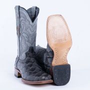 Print Monster Fish Gray & Black Cowboy Boots