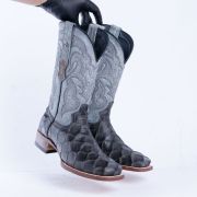 Print Monster Fish Gray & Black Cowboy Boots