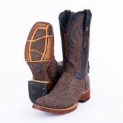 Print Ostrich MD Nicotine Cowboy Boots Rubber Sole