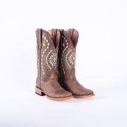 Albuquerque Crackle Brown Cowgirl Boots With Aztec Embroidery Top