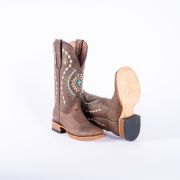 Albuquerque Crackle Brown Cowgirl Boots With Aztec Embroidery Top