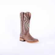 Albuquerque Crackle Brown Cowgirl Boots With Aztec Embroidery Top