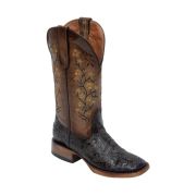 Barbara Hand Tool Burnished Brown Cowgirl Boots Whit Floral Embroidery Top
