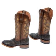 Barbara Hand Tool Burnished Brown Cowgirl Boots Whit Floral Embroidery Top