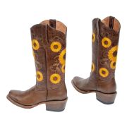 Cedar Park Vintage Brown Cowgirl Boots Whit Sunflower Embroidery Top