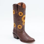 Cedar Park Vintage Brown Cowgirl Boots Whit Sunflower Embroidery Top