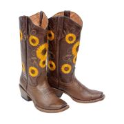 Cedar Park Vintage Brown Cowgirl Boots Whit Sunflower Embroidery Top