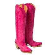 Crackle Hot Pink Fashion Heel Knee High Cowgirl Boots