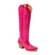 Crackle Hot Pink Fashion Heel Knee High Cowgirl Boots