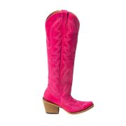 Crackle Hot Pink Fashion Heel Knee High Cowgirl Boots