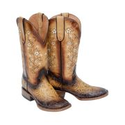 Gabriela Hand Tool Burnished Natural Tan Cowgirl Boots Whit Floral Embroidery Top