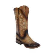 Gabriela Hand Tool Burnished Natural Tan Cowgirl Boots Whit Floral Embroidery Top
