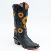 Galveston Vintage Black Cowgirl Boots Whit Sunflower Embroidery Top