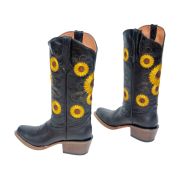 Galveston Vintage Black Cowgirl Boots Whit Sunflower Embroidery Top